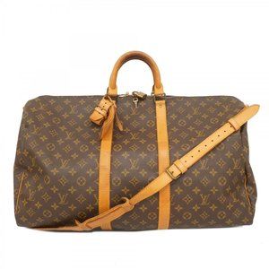 LOUIS VUITTON Brown Monogram Keepall Bandouliere 55 Boston Bag